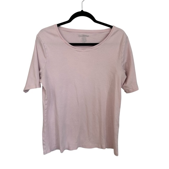 Chico’s Women’s Light Pink Cotton Scoop Neck Elbow Sleeve Tee Sz 2, 12-14, L GUC - Picture 1 of 6